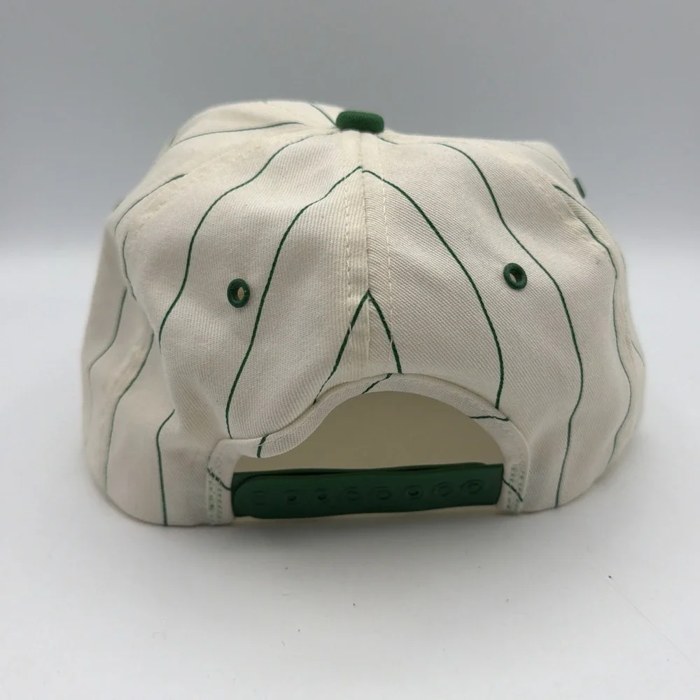Vintage John Deere White Pinstripe Snapback Hat Green Agriculture USA